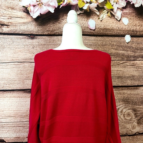SOLD 🛍️ Liz Claiborne Women’s Cotton Solid Red Abstract Rib-Knit Sweater Tunic - Picture 5 of 8